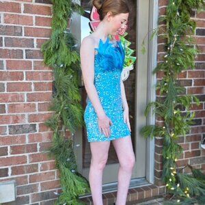 Aqua sequin mini dress